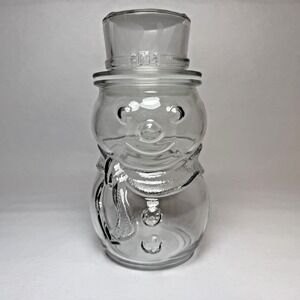 Vintage Libbey Of Canada Glass Snowman Candy Jar Canister 8" Christmas Winter